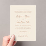 Antonia Earthy Neutrals Elegant Wedding Acryleinladungen<br><div class="desc">Elegante Hochzeitseinladungen mit einem einfachen Design mit Skript- und Serif-Schriftart.</div>