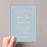 Antonia Powder Blue Elegant Wedding Acryleinladungen<br><div class="desc">Elegante Hochzeitseinladungen mit einem einfachen Design mit Skript- und Serif-Schriftart.</div>