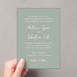 Antonia Sage Green Elegant Wedding Acryleinladungen<br><div class="desc">Elegante Hochzeitseinladungen mit einem einfachen Design mit Skript- und Serif-Schriftart.</div>