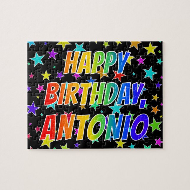 "ANTONIO" Vorname, Spaß "GLÜCKLICHER GEBURTSTAG" (Horizontal)
