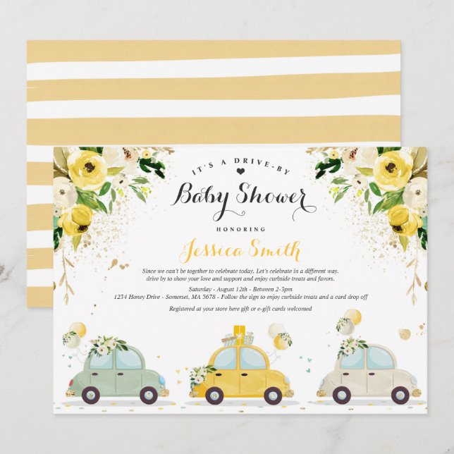 Antrieb durch Babydusche Geschlecht Neutral Baby D Einladung (Vorne/Hinten)
