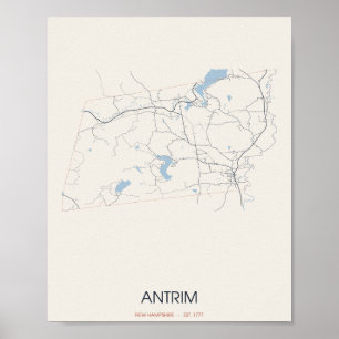 Antrim New Hampshire Straßenkarte Poster – Gegr. 1