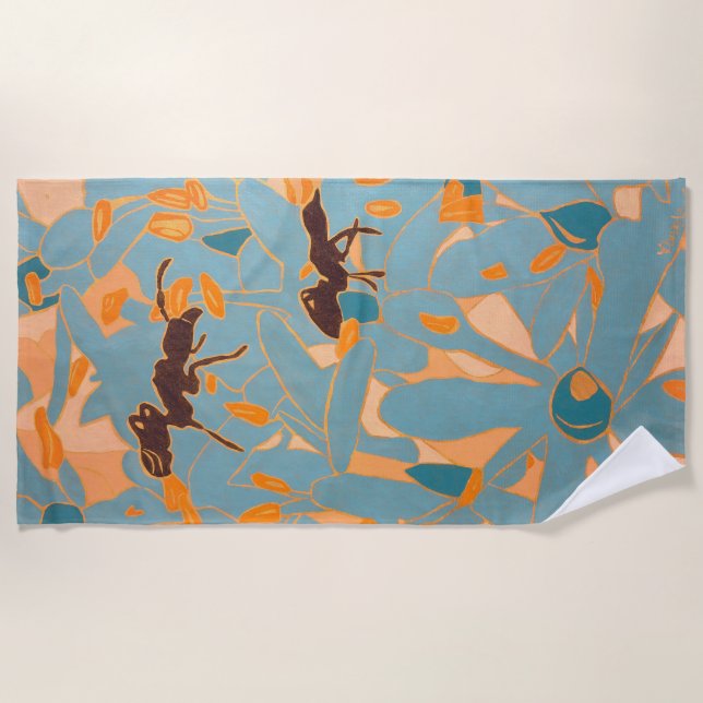 Ants with Blue flowers Autralian Flora Strandtuch (Vorderseite)