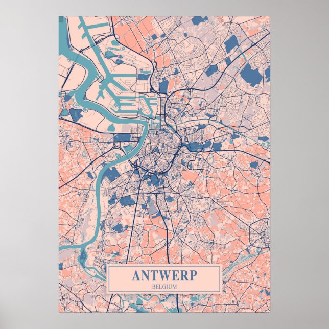 Antwerp - Belgium Breezy City Map  Poster (Vorne)