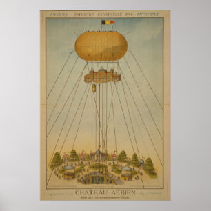 Antwerp Expo 1894 Luftschloss Ballon Vintag Poster