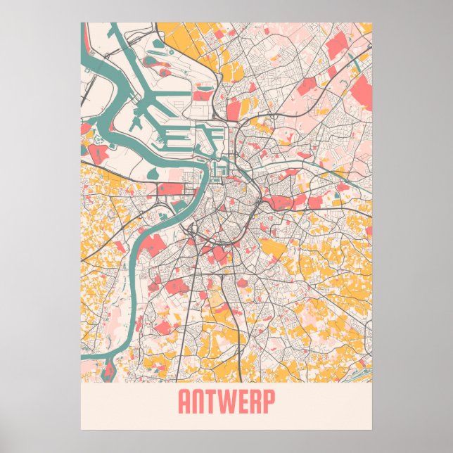 Antwerpen - Belgien Chalk City Map Poster (Vorne)