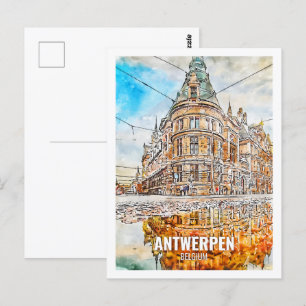 Antwerpen Belgien Reiseort Wasserfarbe Postkarte