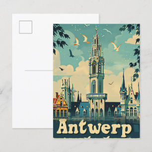 Antwerpen Belgien Vintage Retro Reiseillustration Postkarte