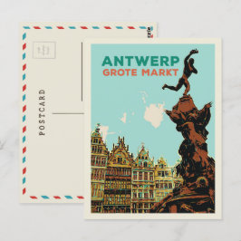 Antwerpen Grote Markt Illustration Belgien Postcar Postkarte