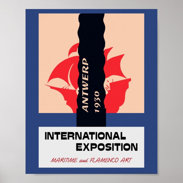 Antwerpen Retro Vintage Meeres- und Flamenco-Expo Poster (Vorne)