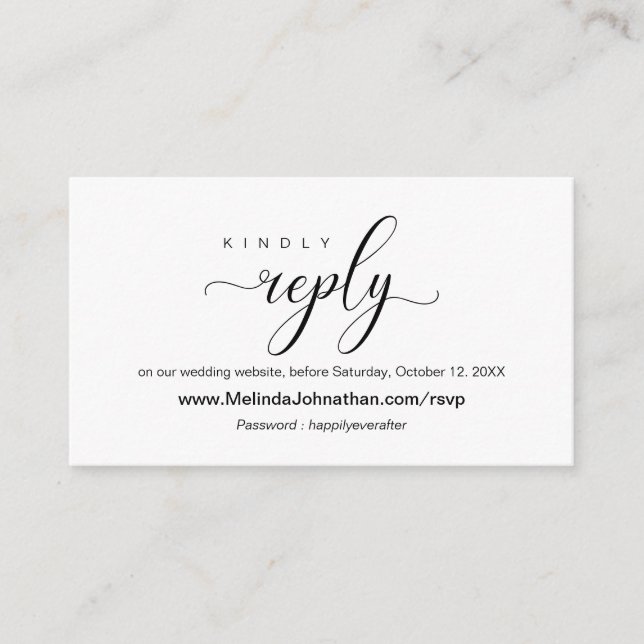 Antwort auf die RSVP-Website für Online-Hochzeiten Begleitkarte (Vorderseite)