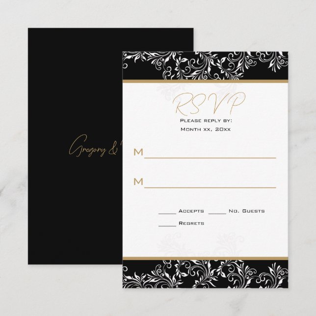 Antwort auf Gold und Black Wedding Einladung (Vorne/Hinten)