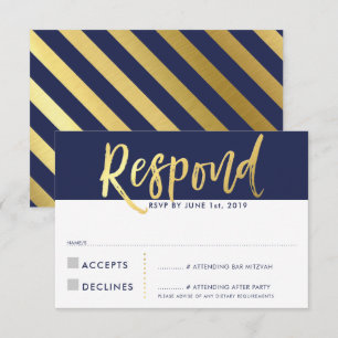 Antwort auf RSVP-Anfrage faux gold Schrift navy bl Einladung
