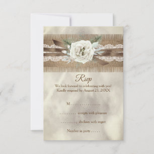 Antwort Hochzeit Jute Beige Weiße Rose Spitze Boge