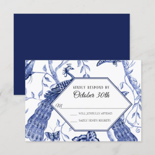 Antwort Hochzeit Marine Chinoiserie Pfau Schmetter Einladung