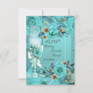 Antwort Hochzeit Türkis Beige Rosen Blumen 3