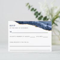 Antwort-Karte für Blue and Gold Agate Border DJ