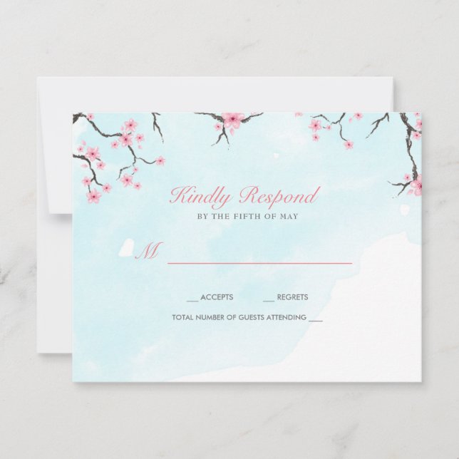 Antwort-Karte für Hochzeiten | Wasserfarbenkirschb RSVP Karte (Vorderseite)