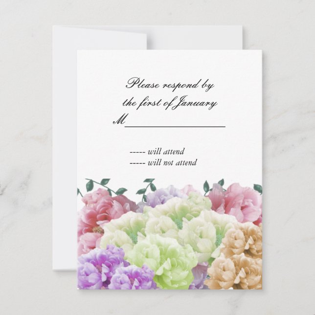 Antwort-Karte für mehrfarbige Peonies RSVP Karte (Vorderseite)