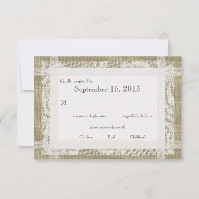 Antwort-Karte für Spitzen und Burlap RSVP Karte (Vorderseite)