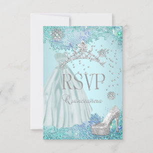 Antwort RSVP Quinceanera weiche Türkis-Tiara-Kleid
