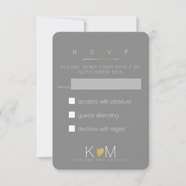 Antwort, uAwg elegante graue Hochzeitsfeier RSVP Karte (Vorderseite)