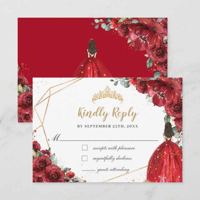 Antwort von Red Floral Gold Princess Quinceañera (Vorne/Hinten)