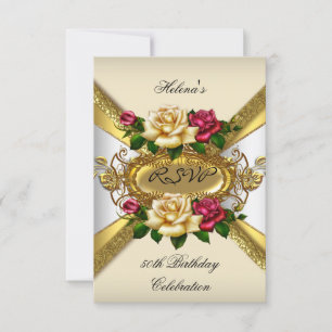 Antworten Geburtstagsfeier Rosen Rot Creme Gold 3 RSVP Karte