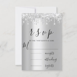 Antworten Sie Schwarz Grau Silber Tropfen Hochzeit RSVP Karte