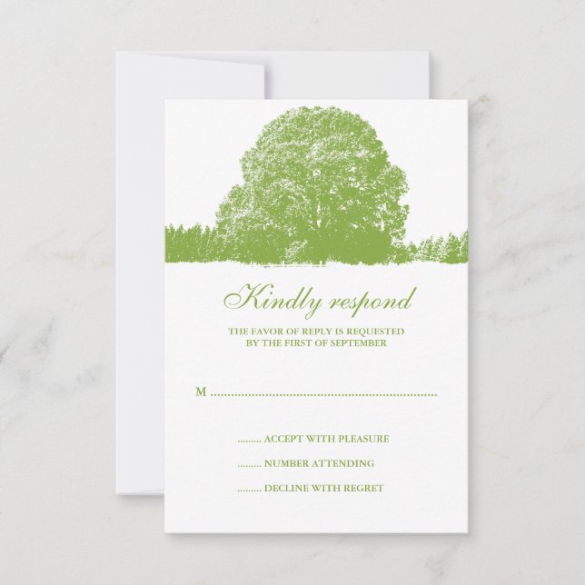 Antwortkarte der grünen Eichenbaum-Hochzeit im Her RSVP Karte (Vorderseite)