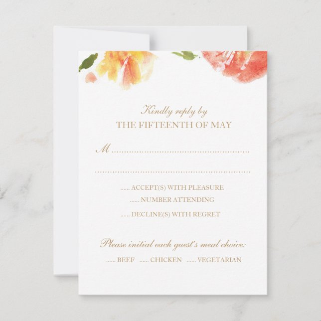 Antwortkarte für Aquarellfarben-Rose RSVP Karte (Vorderseite)