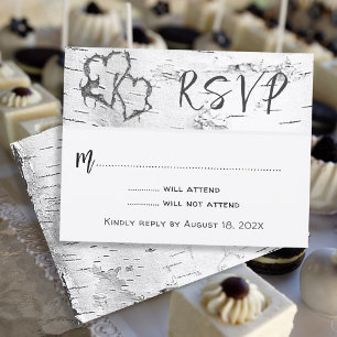 Antwortkarte für Birkenrinden-Hochzeitsherzen RSVP Karte