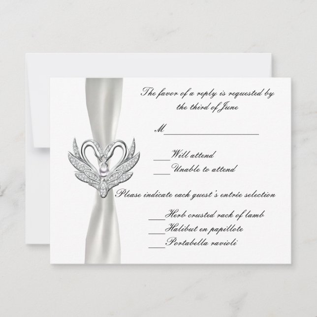 Antwortkarte für das White Ribbon Silver Swans RSVP Karte (Vorderseite)