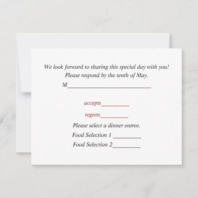 Antwortkarte für Einladungen zu Hochzeiten (Vorderseite)