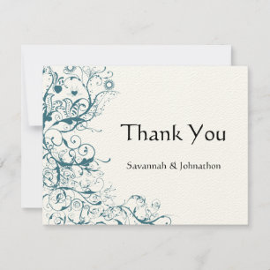 Antwortkarte für Hochzeit RSVP Teal Birds & Swirls Dankeskarte