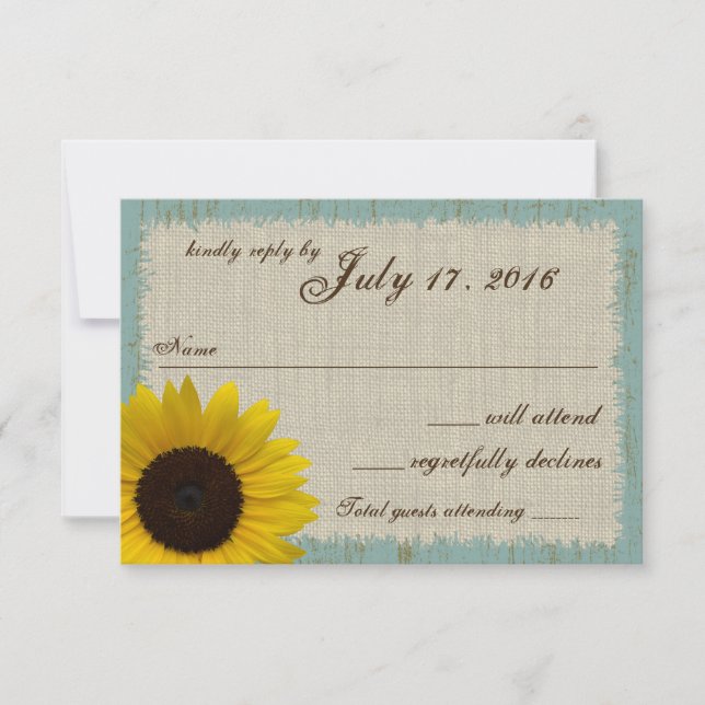 Antwortkarte für Leinen und Barnwood-Sonnenblumen RSVP Karte (Vorderseite)