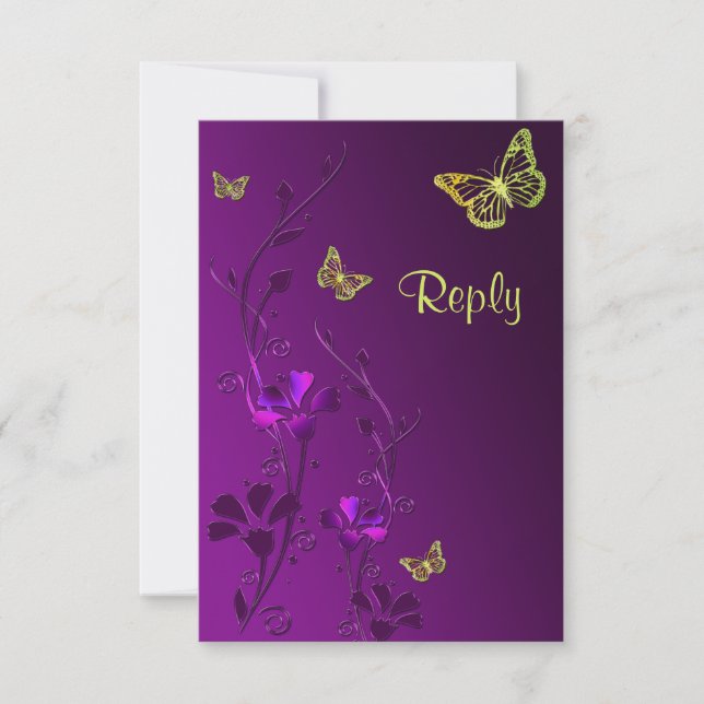 Antwortkarte für lila und Limone Blumenlatten RSVP Karte (Vorderseite)