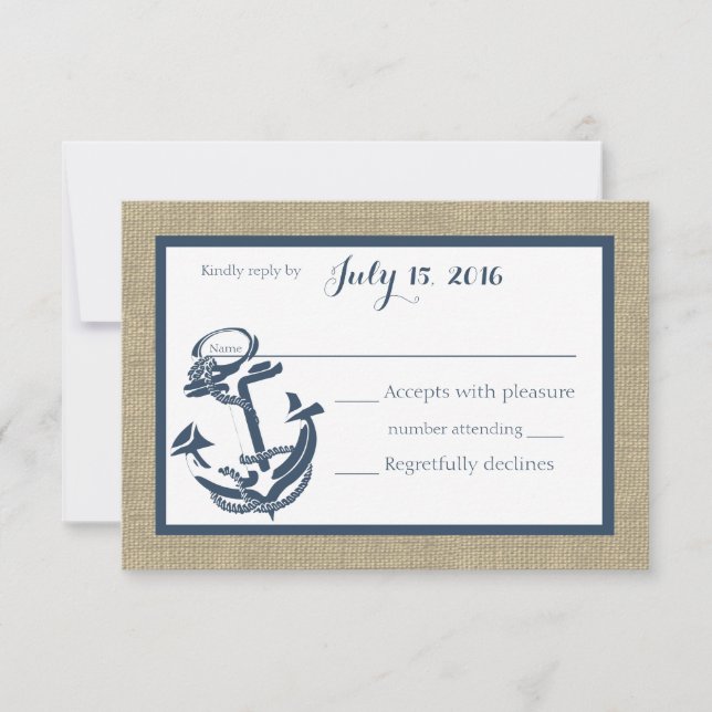 Antwortkarte für Navy Blue und Burlap RSVP Karte (Vorderseite)