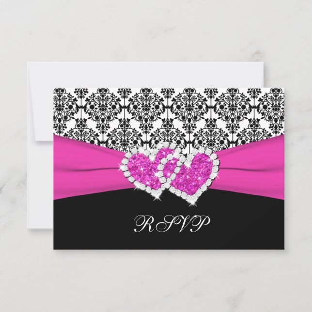 Antwortkarte für Schwarz, Weiß, Rosa Damaskus und  RSVP Karte (Vorderseite)