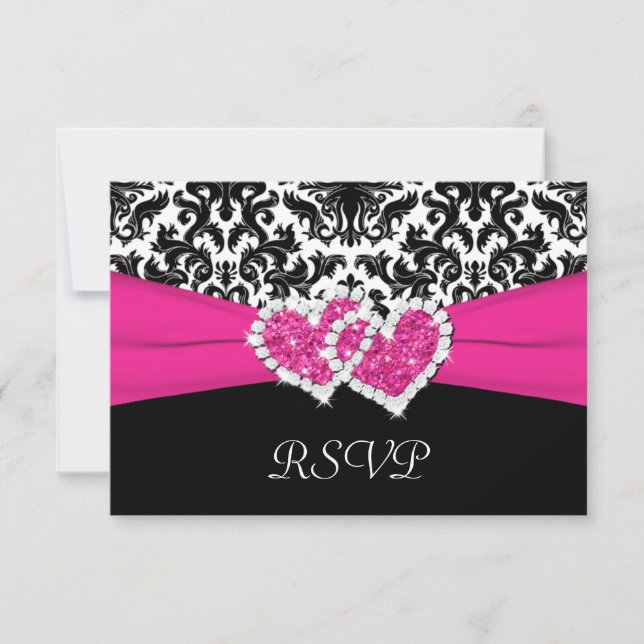 Antwortkarte für Schwarz, Weiß, Rosa Damaskus und  RSVP Karte (Vorderseite)