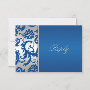Antwortkarte für Silber und Cobalt Blue Damask RSVP Karte