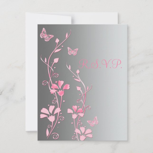 Antwortkarte für Silber und Rosa Schmetterlinge RSVP Karte (Vorderseite)