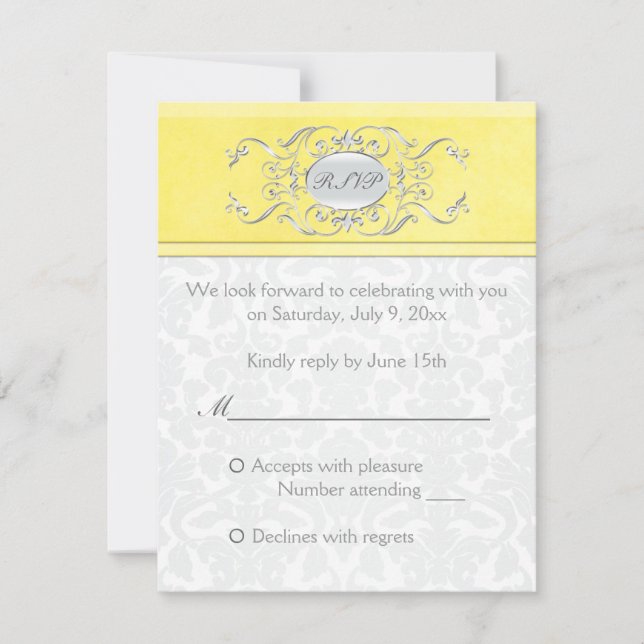 Antwortkarte Gelb und Grau RSVP Karte (Vorderseite)