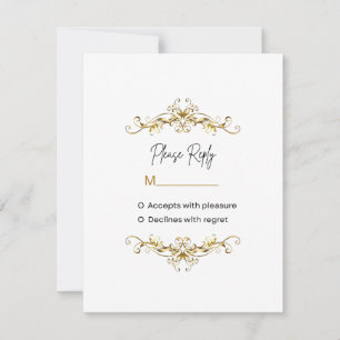 Antwortkarte mit goldenem Rahmen und Scroll-Ecken RSVP Karte