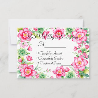 Antwortkarte mit rosa Blume ohne/oder Essensoption RSVP Karte