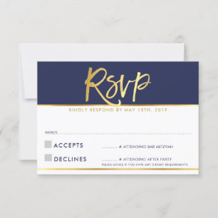 Antwortkarte modern navyblau goldene Schrift RSVP Karte