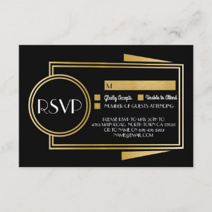 Antwortkarten Art Deco RSVP 1920er Gold Schwarz Einladung