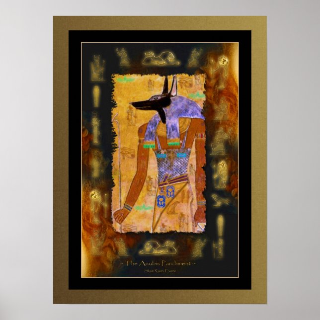 ANUBIS Ägyptische Kunst auf Papyrus Effekt Poster (Vorne)