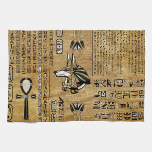 Anubis - Ägyptischer Gott - Gold und Perle Geschirrtuch
