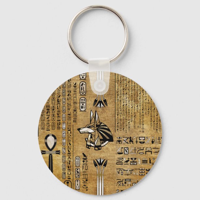 Anubis - Ägyptischer Gott - Gold und Perle Schlüsselanhänger (Vorderseite)